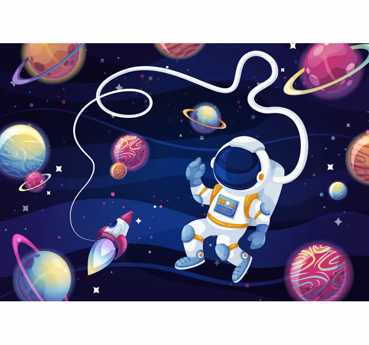 Toile fenêtre chambre enfant astronautes et fusées - TenStickers