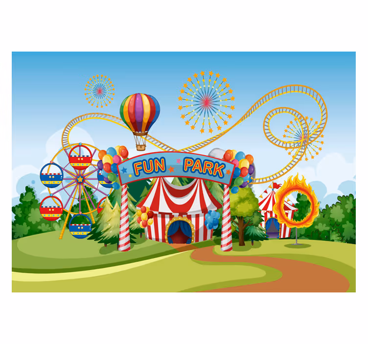 Toile fenêtre chambre enfant parc d'attractions coloré - TenStickers