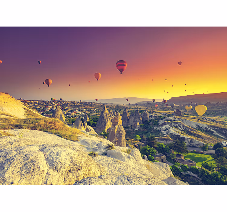 Toile fenêtre chambre enfant montgolfières en cappadoce - TenStickers
