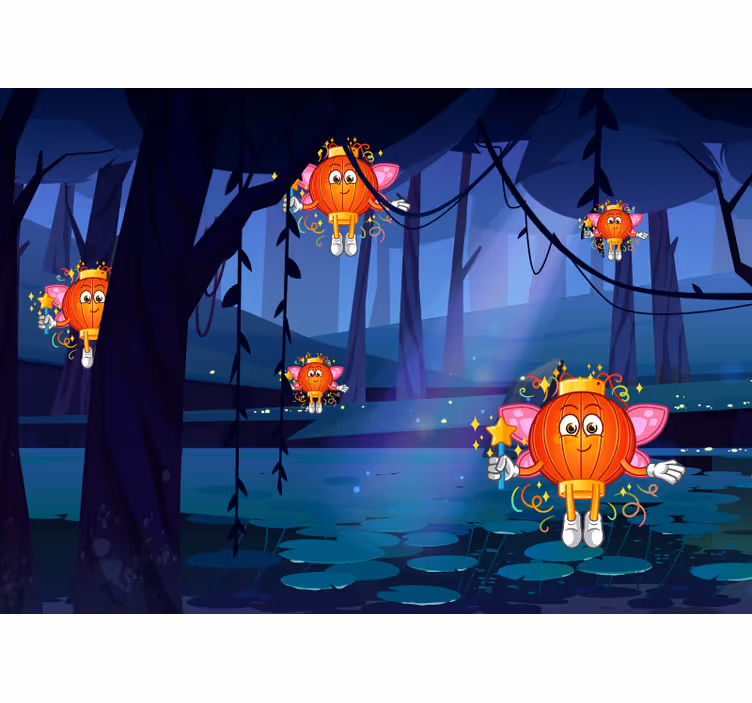 Toile fenêtre chambre enfant forêt féerique lanternes - TenStickers