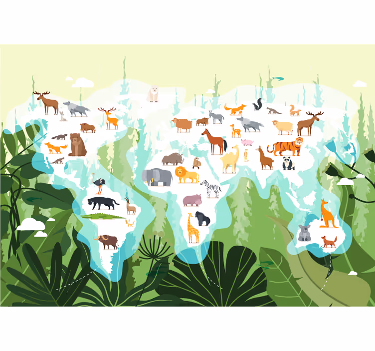 Toile fenêtre chambre enfant carte du monde nordique - TenStickers