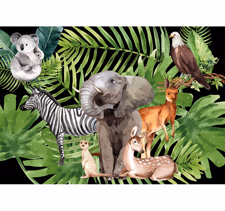 Toile fenêtre chambre enfant royaume des animaux - TenStickers