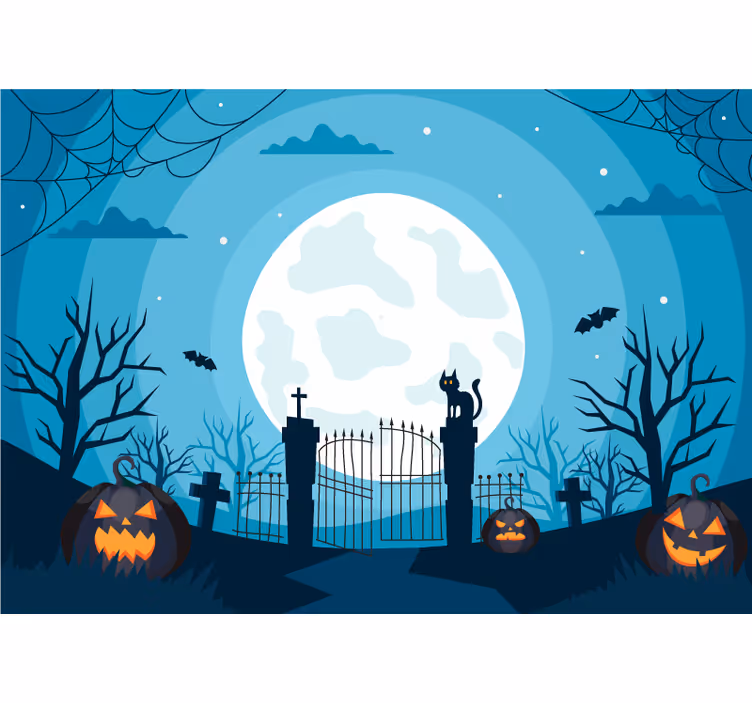 Toile fenêtre chambre enfant cimetière la nuit - TenStickers