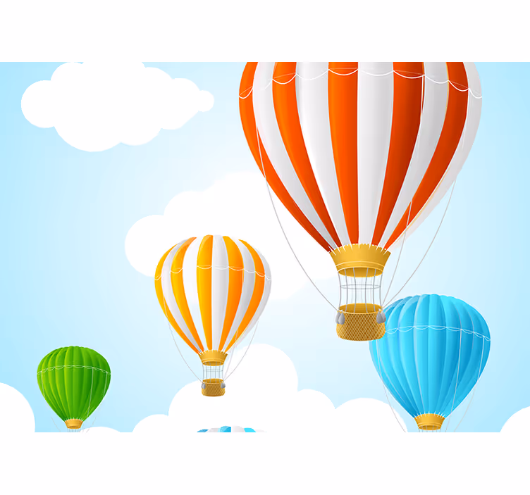 Toile fenêtre chambre enfant ciel nuages montgolfières - TenStickers
