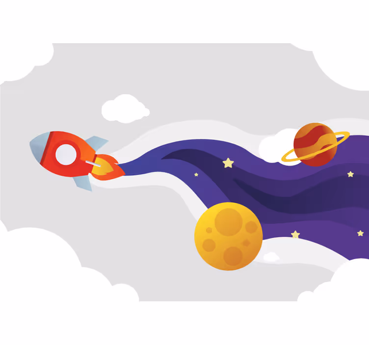 Toile fenêtre chambre enfant fusée cartoon vers l'espace - TenStickers