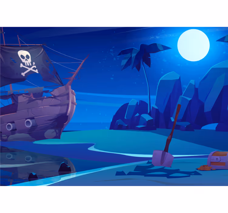 Toile fenêtre chambre enfant bateau pirate la nuit - TenStickers