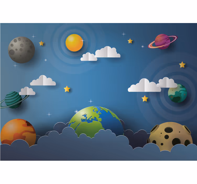 Toile fenêtre chambre enfant planètes en bande dessinée - TenStickers