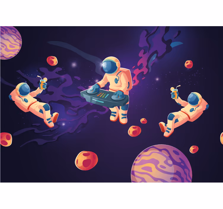 Toile fenêtre chambre enfant astronautes en folie - TenStickers