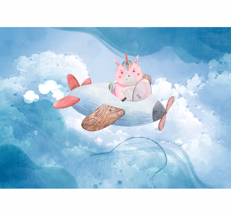 Toile fenêtre chambre enfant licorne volante dans le ciel - TenStickers