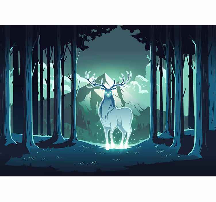Toile fenêtre chambre enfant cerf magique dans la forêt - TenStickers