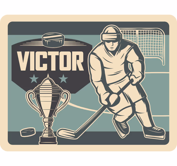 Toile fenêtre chambre enfant joueur de hockey avec nom - TenStickers