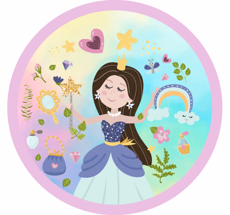 Toile fenêtre chambre enfant fond multicolore princesse - TenStickers