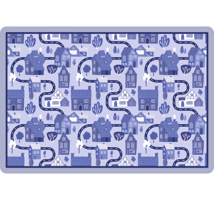 Toile fenêtre chambre enfant village bleu nordique - TenStickers