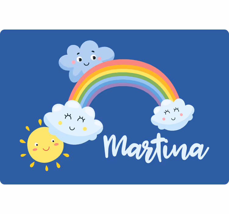 Toile fenêtre chambre enfant nuages et arc-en-ciel avec nom - TenStickers