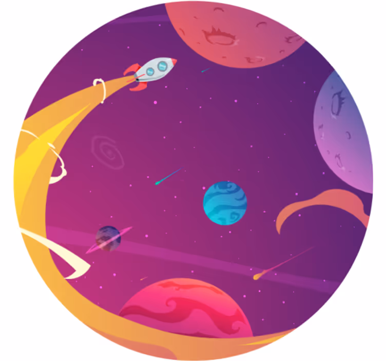 Toile fenêtre chambre enfant fusée cartoon dans l'espace - TenStickers