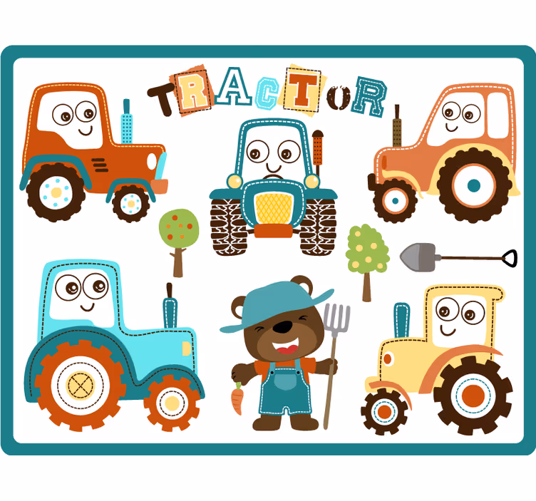 Toile fenêtre chambre enfant tracteurs souriants - TenStickers