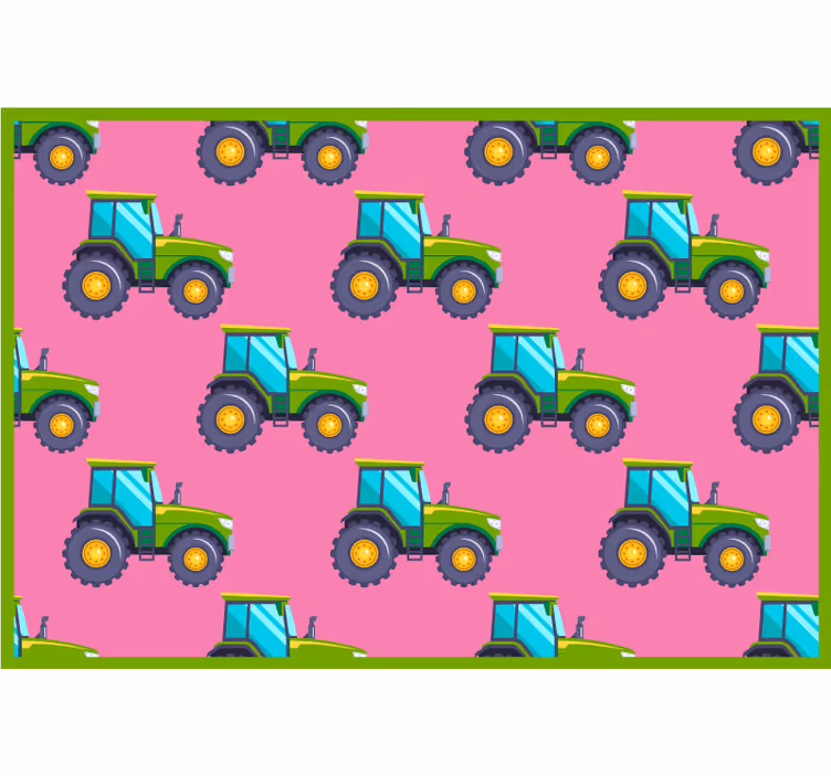 Toile fenêtre chambre enfant motif tracteur rose et vert - TenStickers