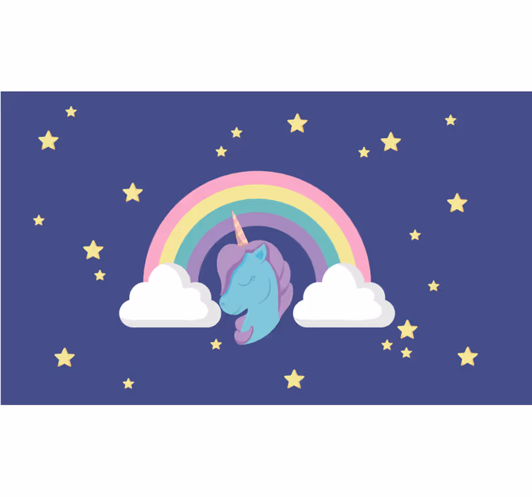 Toile fenêtre chambre enfant licorne arc-en-ciel animé - TenStickers