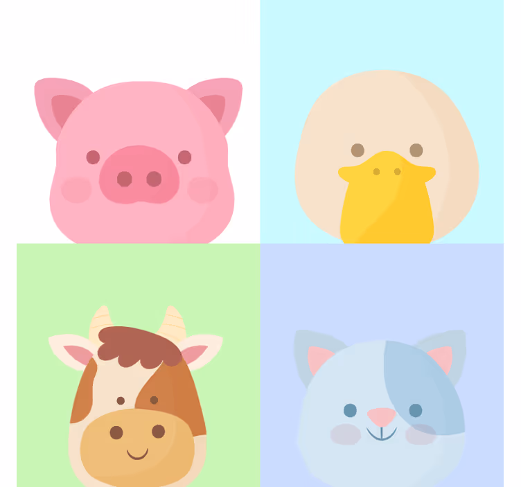 Toile fenêtre chambre enfant 4 animaux de la ferme mignons - TenStickers