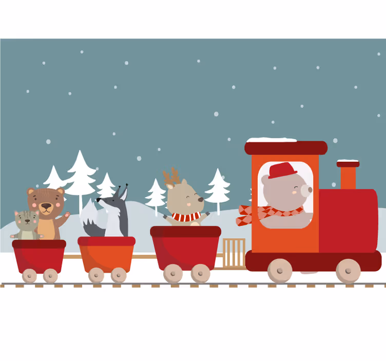 Toile fenêtre chambre enfant animaux sur train - TenStickers
