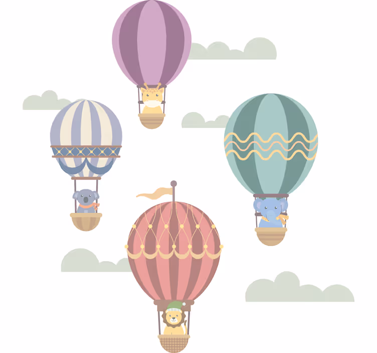 Toile fenêtre chambre enfant ballons volants animaux - TenStickers