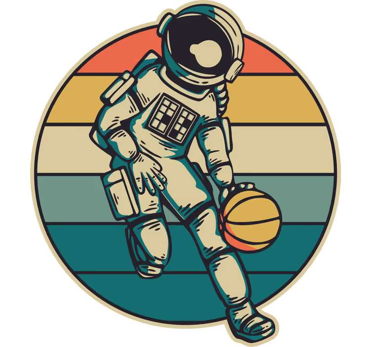 Toile fenêtre chambre enfant astronaute vintage basket - TenStickers