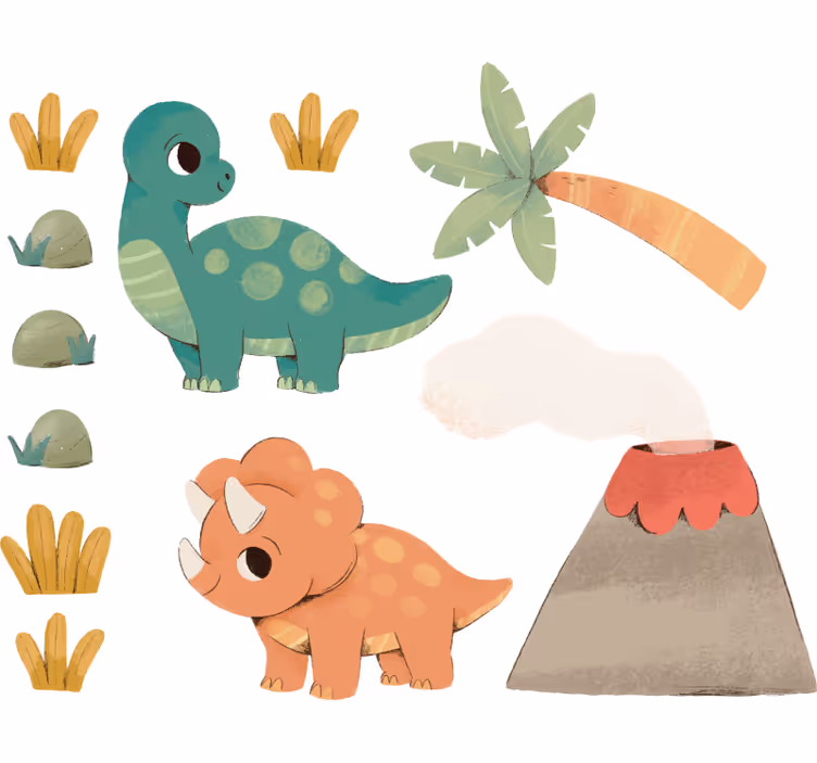 Toile fenêtre chambre enfant dinosaures aquarelle - TenStickers