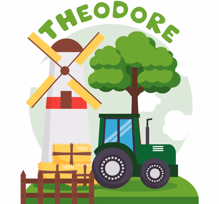 Toile fenêtre chambre enfant tracteur vert avec nom - TenStickers