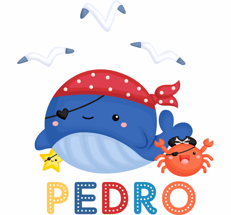 Toile fenêtre chambre enfant baleine pirate bleue mignonne - TenStickers
