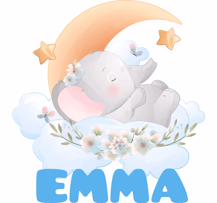 Toile fenêtre chambre enfant éléphant mignon avec nom - TenStickers