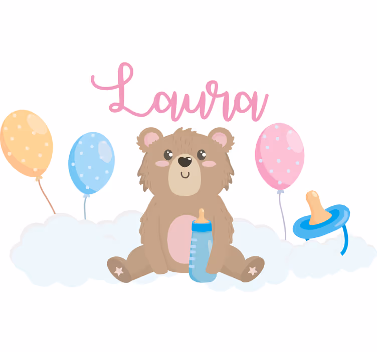 Toile fenêtre chambre enfant ours mignon avec prénom - TenStickers