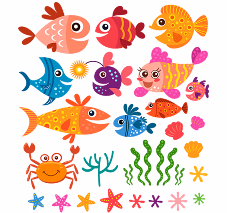 Toile fenêtre chambre enfant poissons colorés - TenStickers