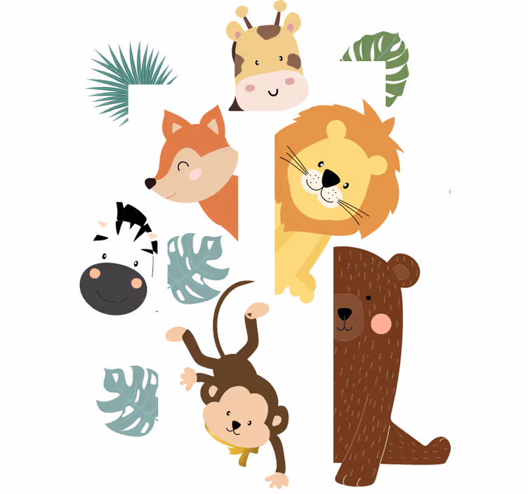 Toile fenêtre chambre enfant animaux à la porte - TenStickers