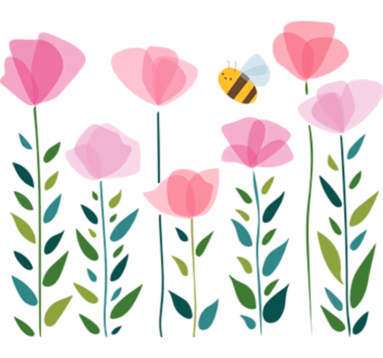 Toile fenêtre chambre enfant fleurs roses et abeille - TenStickers