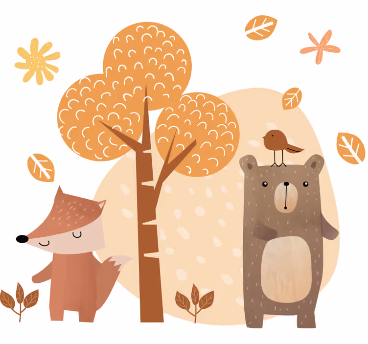 Toile fenêtre chambre enfant animaux et arbre - TenStickers