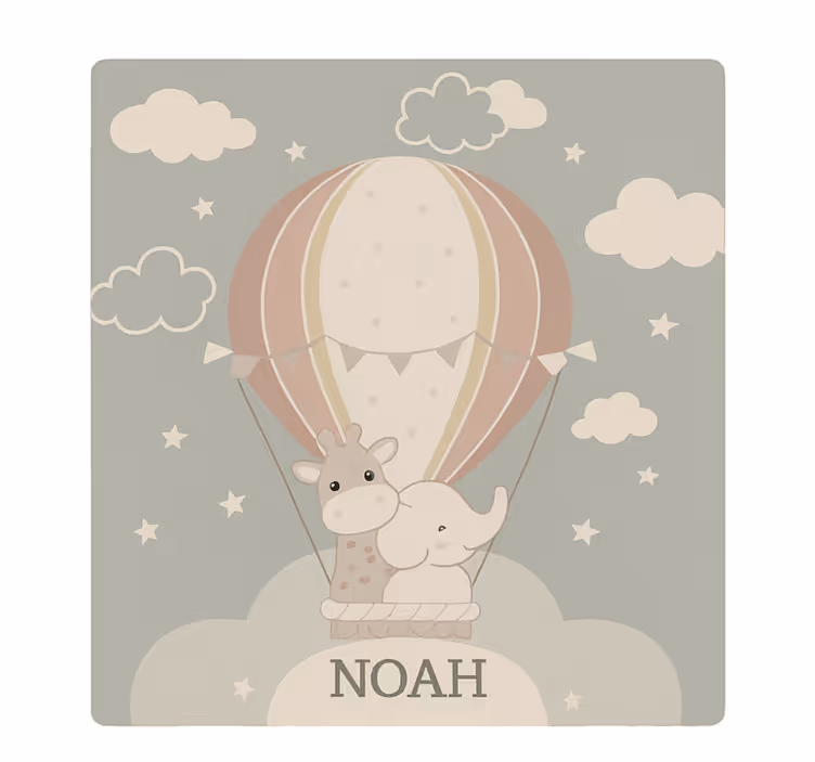 Toile fenêtre chambre enfant ballon d'air pastel avec nom - TenStickers