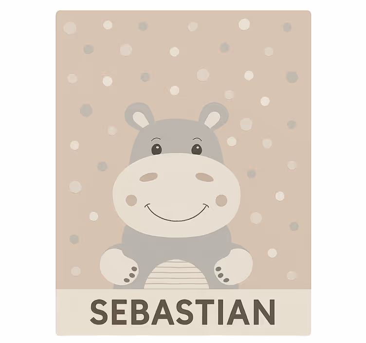 Toile fenêtre chambre enfant hippopotame beige personnalisé - TenStickers