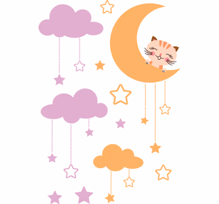 Toile fenêtre chambre enfant sticker enfant lune chat - TenStickers
