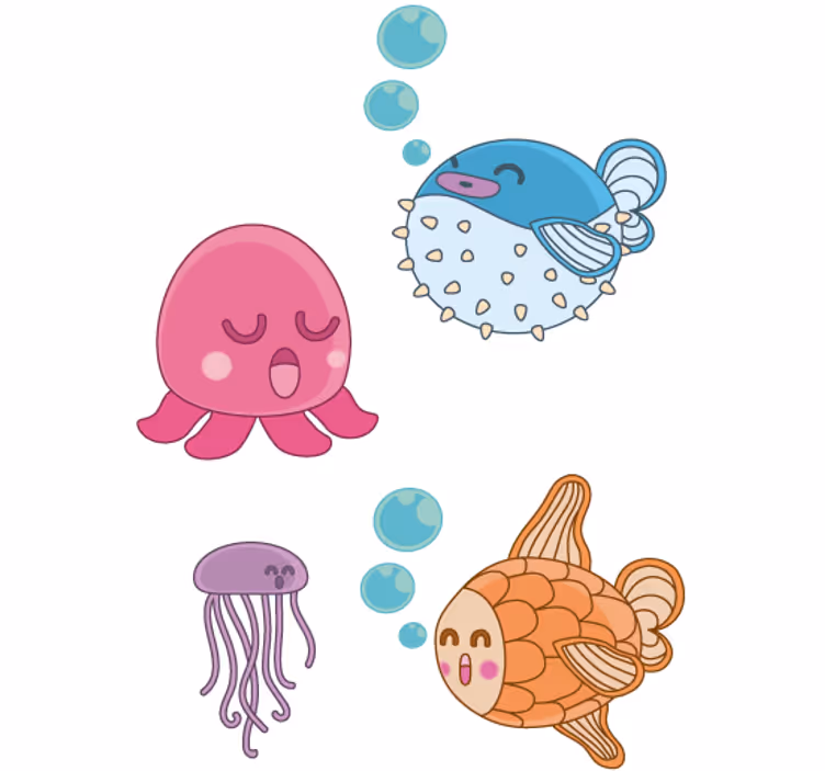 Toile fenêtre chambre enfant illustration poissons - TenStickers