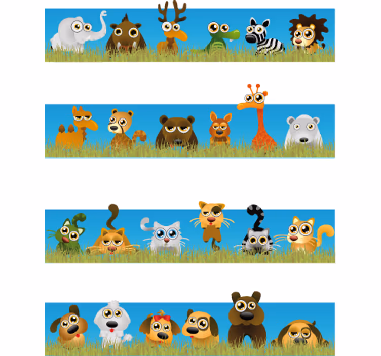 Toile fenêtre chambre enfant rayures avec animaux - TenStickers