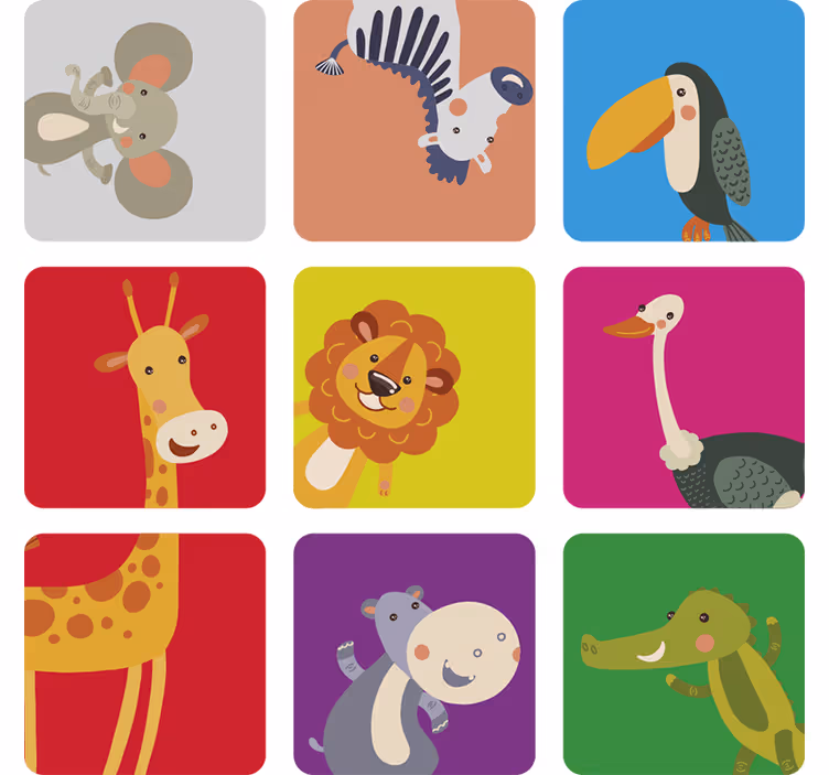Toile fenêtre chambre enfant carreaux colorés animaux - TenStickers