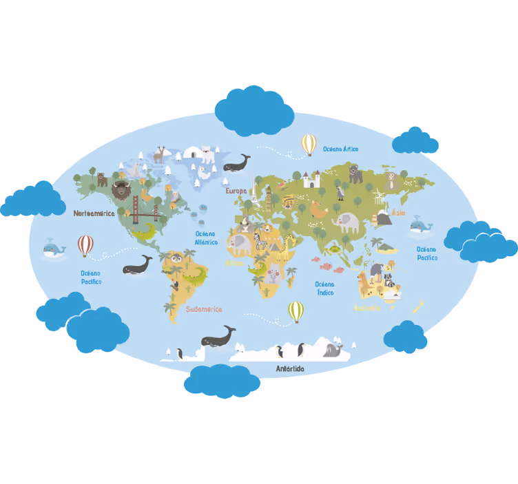 Toile fenêtre chambre enfant carte du monde - TenStickers