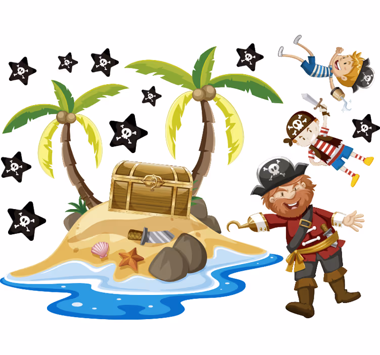 Toile fenêtre chambre enfant pirates et palmiers - TenStickers