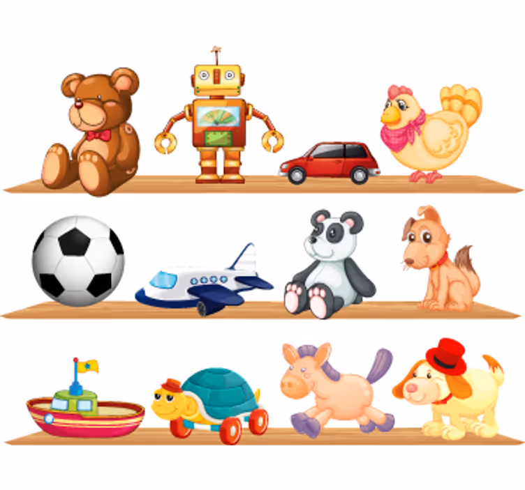 Toile fenêtre chambre enfant étagères avec jouets - TenStickers