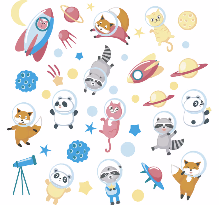 Toile fenêtre chambre enfant animaux dans l'espace - TenStickers