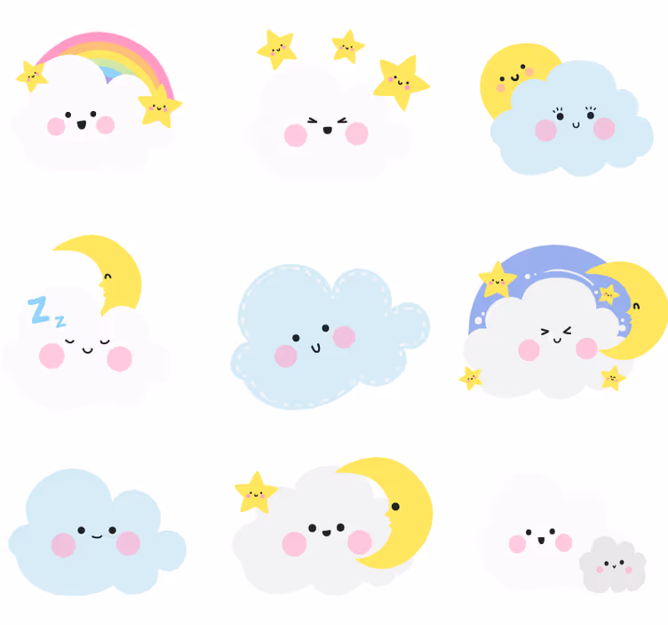 Toile fenêtre chambre enfant nuages blancs et bleus - TenStickers