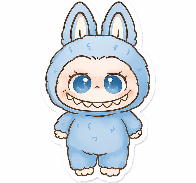Toile fenêtre chambre enfant poupée monstre bleue - TenStickers
