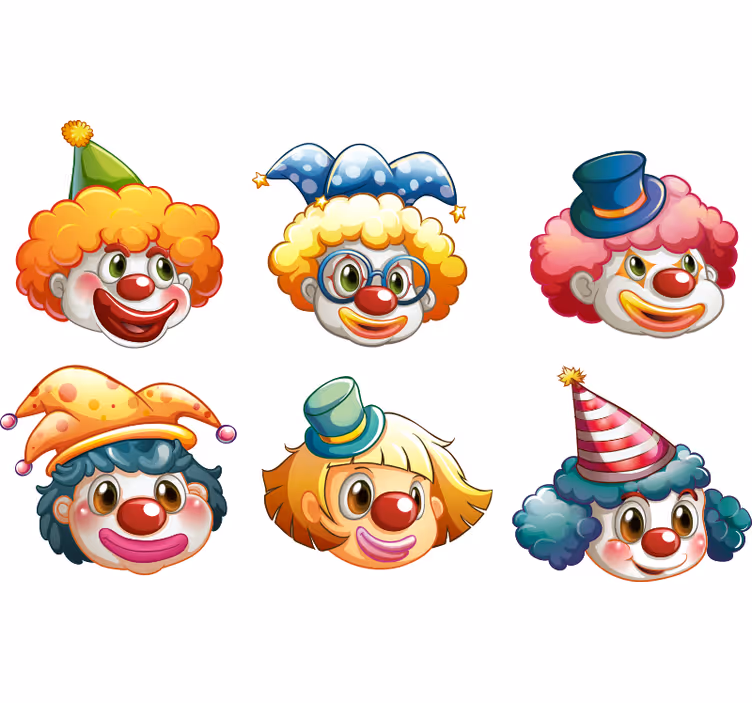 Toile fenêtre chambre enfant visages de clowns colorés - TenStickers
