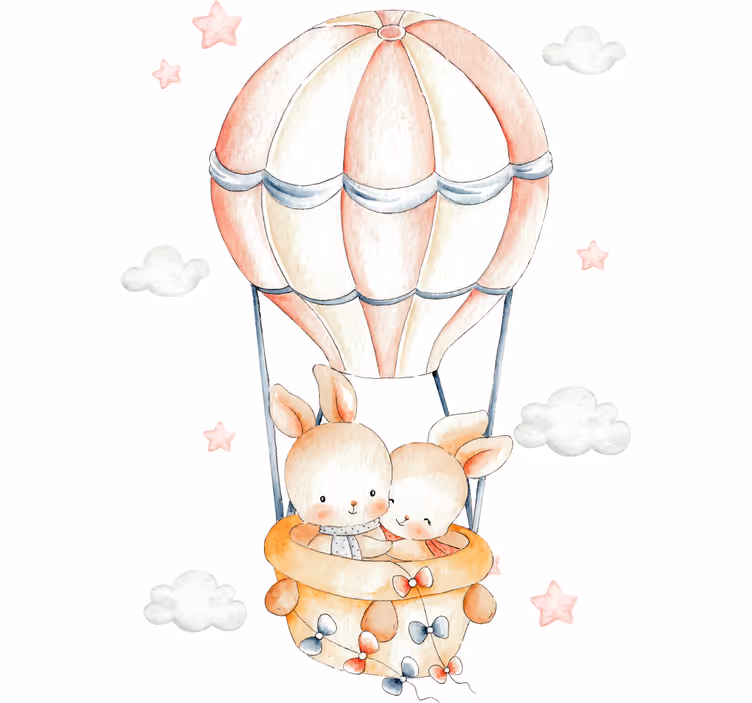 Toile fenêtre chambre enfant montgolfière lapin - TenStickers