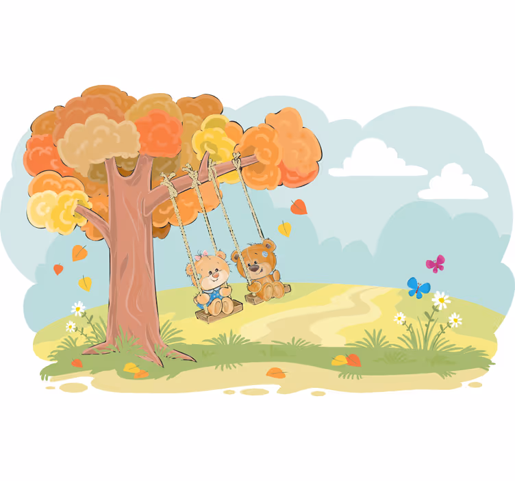 Toile fenêtre chambre enfant ours en peluche en forêt - TenStickers
